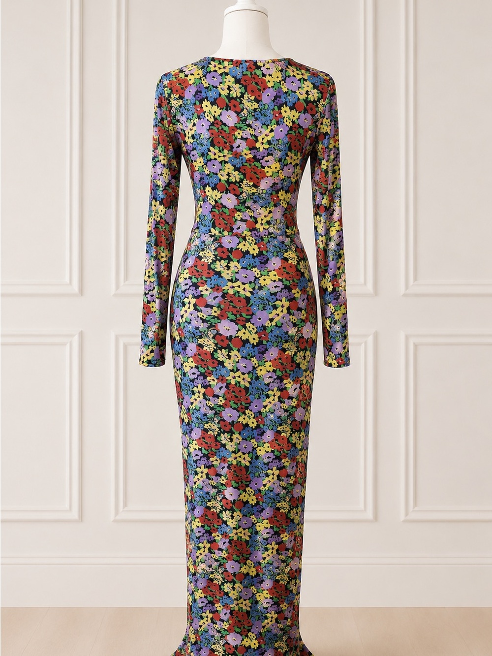 ASOS DESIGN Floral Ruched Cut Out Maxi Dress Long Sleeve Bodycon US 6 - Picture 4 of 5